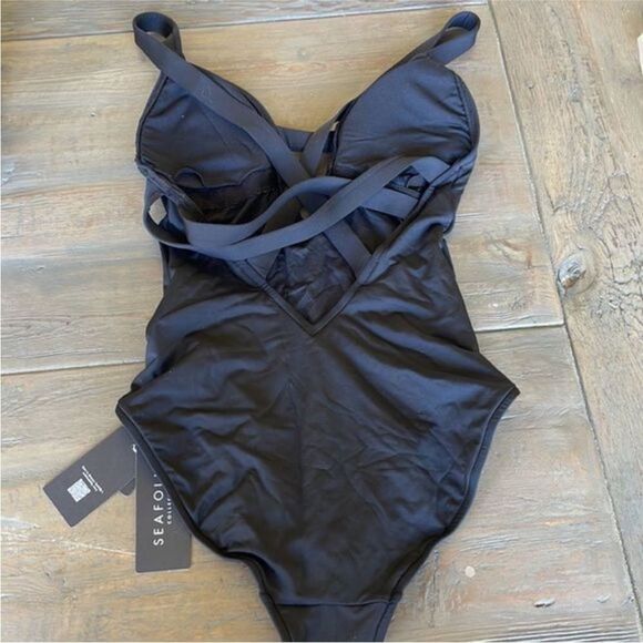 Anthropologie SeaFolly Black Active Deep V One-Piece Swimsuit US 6 & 12 - Picture 5 of 8